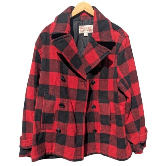 Red and black buffalo check plaid fall wool blazer coat Preppy Western Blair L - Picture 1 of 7